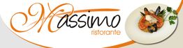 Logo di "Massimo Ristorante" con piatto di frutti di mare decorato con prezzemolo.
