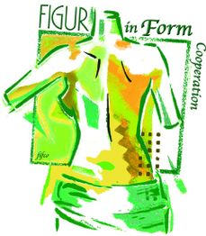 Abstrakte grüne und gelbe Illustration eines Körpers mit den Worten "Figur in Form Cooperation".