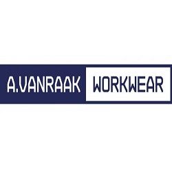 Logo met tekst: "A. Vanraak Workwear" in blauw en wit.