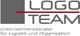 Logo: Graues Quadrat mit rotem Strich, Text: LOGO TEAM, Unternehmensberater für Logistik.