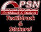 "Logo für Textildruck und Stickerei mit Website-URL www.TDruck.de in roten und weißen Buchstaben."