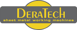Graues und gelbes DeraTech-Logo mit dem Text "sheet metal working machines" darunter.