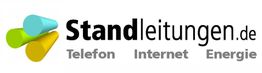 Logo von Standleitungen.de mit drei Rohren, Aufschrift: Telefon, Internet, Energie.