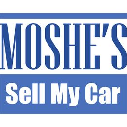 Sign reading "Moshe's Sell My Car" in blue and white text.