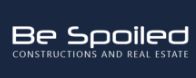 Logo de "Be Spoiled" con texto "Constructions and Real Estate" en fondo azul oscuro.