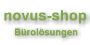 Grüner Text: „novus-shop Bürolösungen“ auf weißem Hintergrund.