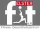 Logo des Elster Fit e.V.: Silhouette in Yoga-Pose, grauer Hintergrund, rotes Rechteck oben.