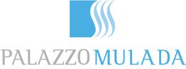 Logo di "Palazzo Mulada" con un simbolo azzurro grafico a onde.