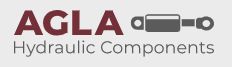 Logo med teksten "AGLA Hydraulic Components" og et ikon af en hydraulisk komponent.