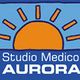 Logo di uno studio medico con sole arancione e scritta "Studio Medico AURORA" su sfondo blu.
