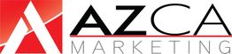 Logotipo de AZCA Marketing con fondo degradado rojo y letra "A" estilizada.