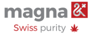 Logo mit Schriftzug "magna", "Swiss purity" und einem roten Ahornblatt.
