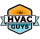 Logo with text "The HVAC Guys" on a hexagonal badge with blue and orange accents.