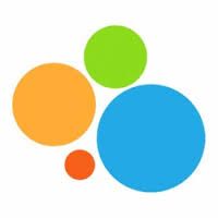 Cuatro círculos de colores: azul, verde, amarillo y rojo, en un fondo blanco.