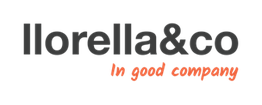Logo de "llorella&co" con el lema "in good company" en letras naranjas.