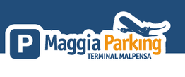Logo "Maggia Parking Terminal Malpensa" con icona di parcheggio e aereo stilizzato.