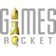 Logo mit der Aufschrift "Games Rocket", das "A" ist als Rakete gestaltet.