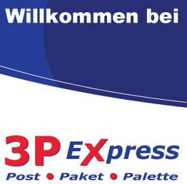 Willkommen bei 3PExpress: Post, Paket, Palette in blau-rotem Design.