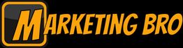 Gelbes "Marketing Bro"-Logo auf schwarzem Hintergrund mit stilisiertem Buchstaben "M".