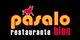 Logo mit rotem Stier, gelbem Schriftzug "pasalo", rotem "bien" und weißem "restaurante".