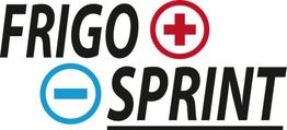 Logo mit dem Text "FRIGO SPRINT", rotem Plus- und blauem Minus-Symbol.
