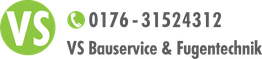 VS Bauservice & Fugentechnik Logo mit Telefonnummer und grünem WhatsApp-Symbol.