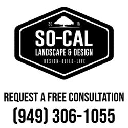 Logo for So-Cal Landscape & Design with contact number for free consultation.