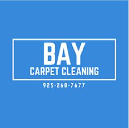 Blue logo for Bay Carpet Cleaning with phone number 925-268-7677.