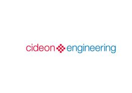 Logo mit Schriftzug "cideon engineering" in Rot und Blau.