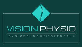 Logo von Vision Physio mit grünem Quadrat und Wirbelsäule. Text: "Das Gesundheitszentrum".
