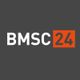 Logo mit weißem "BMSC" auf grauem Hintergrund, "24" in Weiß auf orangem Quadrat.
