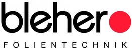Text "bleher" in Schwarz mit rotem Punkt, darunter "FOLIENTECHNIK" in Schwarz.