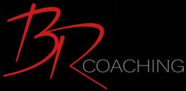 Logo mit rotem "BR" und schwarzem "COACHING" auf dunklem Hintergrund.