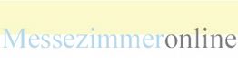 Logo mit dem Text "Messezimmer online" in blauer und grauer Schrift auf gelbem Hintergrund.