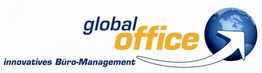 "Logo mit Schriftzug 'global office' und Weltkugel, Slogan: 'innovatives Büro-Management'."