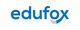 Logo mit blauem Schriftzug "edufox" und stilisiertem Fuchsschwanz an Buchstabe "x".