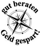 Kompass mit dem Text "gut beraten Geld gespart" in einem Kreis um die Kompassrose.