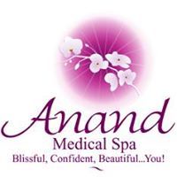 Logo of Anand Medical Spa with pink orchid design and tagline: "Blissful, Confident, Beautiful...You!"