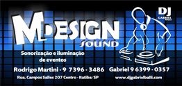 Banner de empresa de sonorização e iluminação de eventos com contato e endereço em Itatiba, SP.