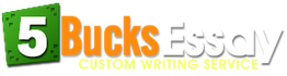 "Logo with text '5 Bucks Essay' in green and orange on a white background."