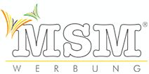Logo von MSM Werbung mit stilisierten bunten Blättern.