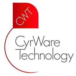 Logo de CyrWare Technology avec un design moderne en rouge et gris.