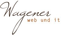 Schriftzug "Wagener web und it" in geschwungener und schlichter Schrift auf weißem Hintergrund.