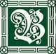 Decorative letter "B" with an ornate design in a framed green background.