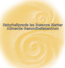 Gelber Hintergrund mit Text: "Naturheilpraxis Isa Susanna Merker, Allmende Gesundheitszentrum".