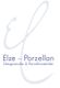 Logo mit Schriftzug "Elze – Porzellan, Designstudio & Porzellanatelier", zartes blaues Design.