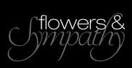 Text: "flowers & sympathy" on a black background.