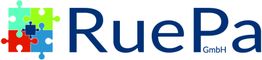 Logo der RuePa GmbH mit bunten Puzzleteilen links, blauer Schriftzug rechts.