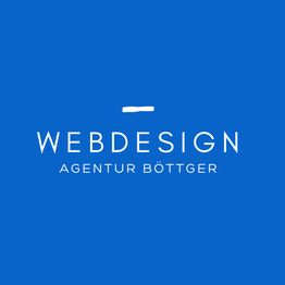 Blauer Hintergrund mit weißem Text: "Webdesign Agentur Böttger" und einem kurzen Strich oben.
