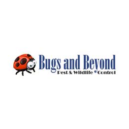 Logo of "Bugs and Beyond" with a cartoon ladybug and text "Pest & Wildlife Control."